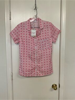 Pink Geometric Button-Up Short Sleeve  Pajamas
